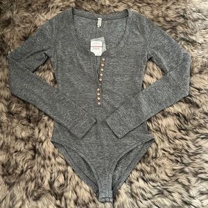 Free People - NWT - Long Sleeve Dylan Thermal Bodysuit - Black/Gray - Sz XS
